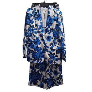 Christian Lacroix Blue White Floral Pant Suit Lined Blazer Womens Small NWT